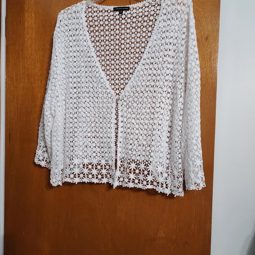 White Lacy Open-Weave Poncho Sweater